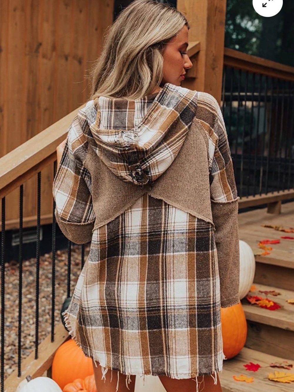 POL COOL WEATHER INCLINED PLAID HOODIE IN MOCHA - cabincore - fall - size medium - Picture 3 of 11